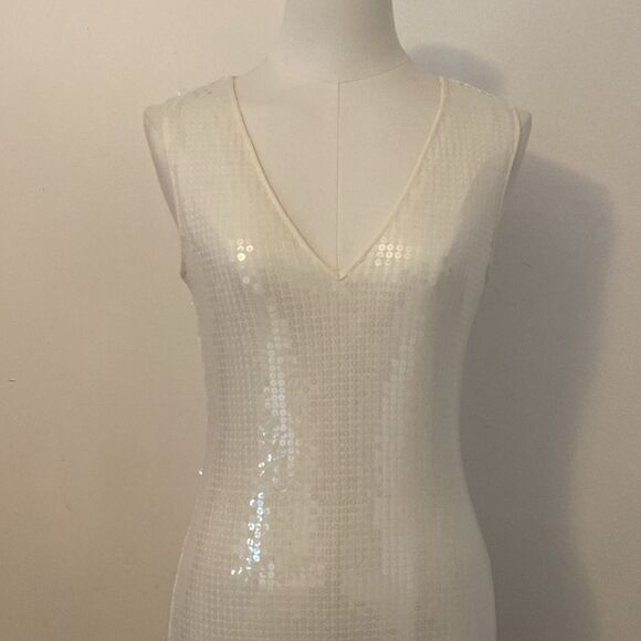 Robert Rodriguez White Sequin Stretch Bodycon Mini Dress Size Small - Picture 3 of 15